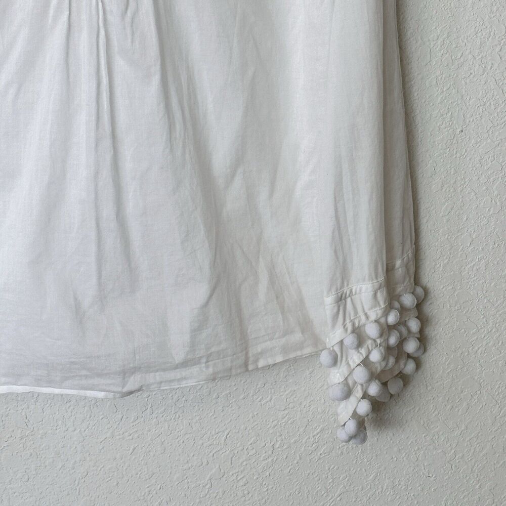 Tory Burch White blouse Cotton Pomp Pomp Long Sleeves 12 - Picture 7 of 12